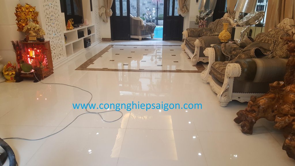 Sàn đá Granite sảnh khách sạn sau khi đánh bóng đạt độ phản sáng đồng đều