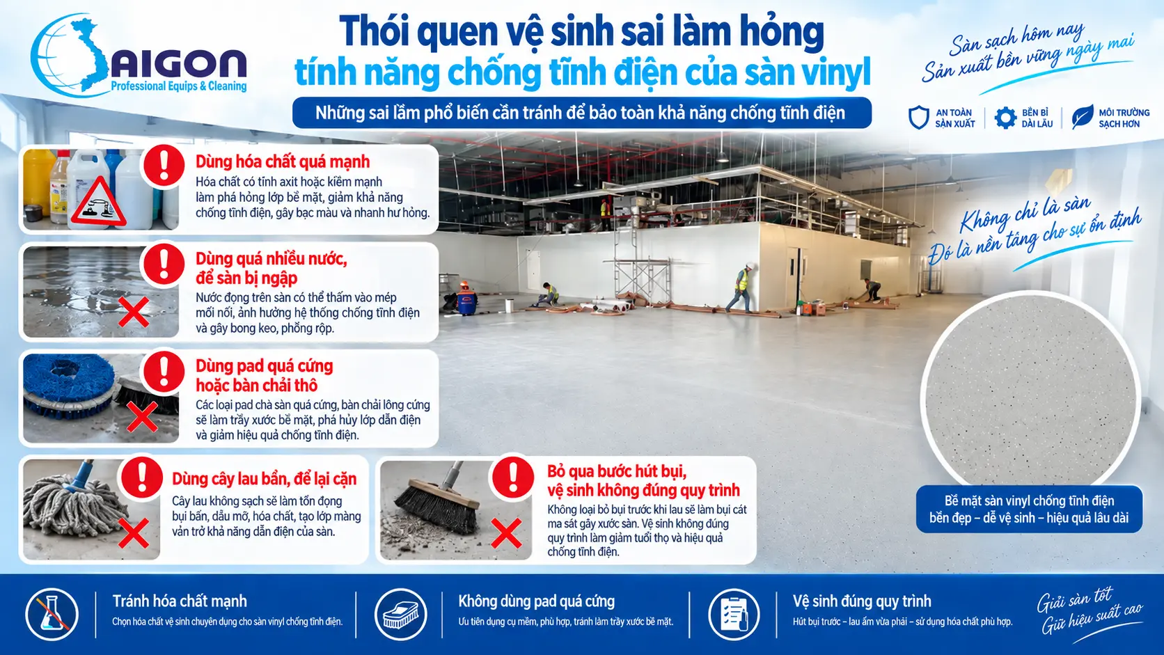 Thói quen vệ sinh sai làm hỏng tính năng chống tĩnh điện của sàn vinyl